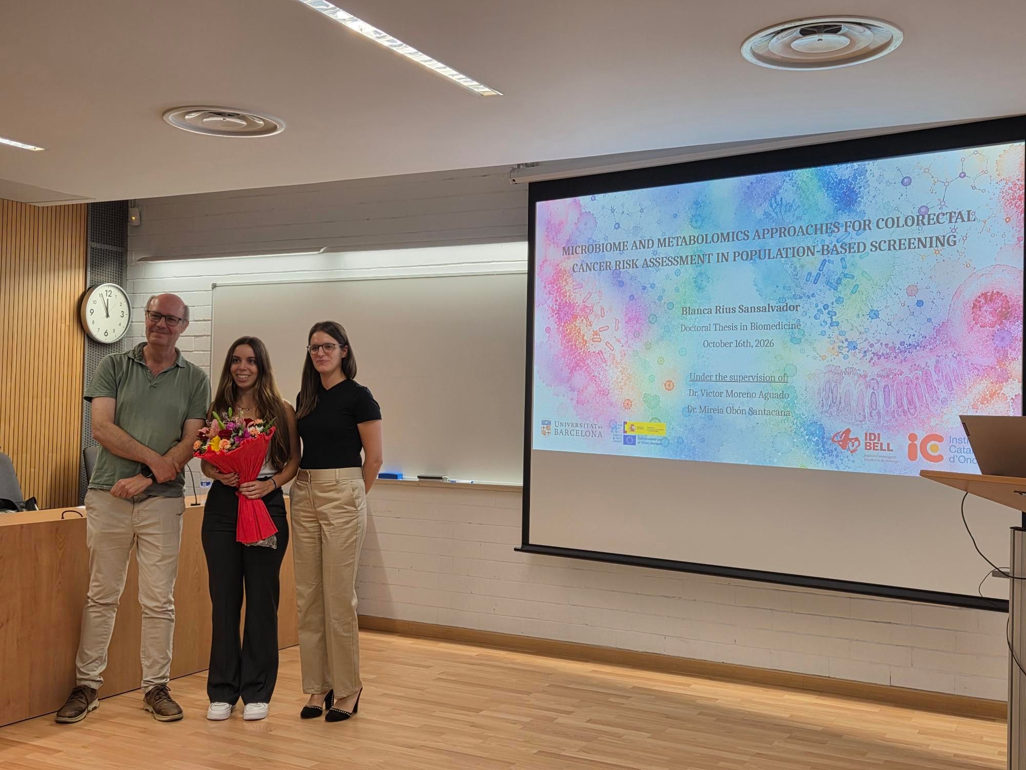 Imatge Blanca Rius, la doctoranda, i els seus directors de tesi, Víctor Moreno i Mireia Obón